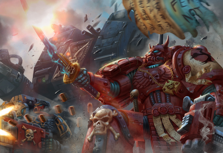 3boys, adeptus_astartes, amulet, armor, armored_boots, blue_sky, bolter, boots