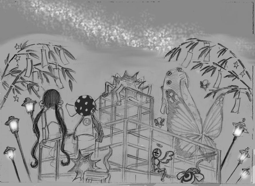 5girls, adelbert_(madoka_magica), butterfly_wings, cape, charlotte_(madoka_magica), daniyyel+jennifer, familiar_(madoka_magica), flower