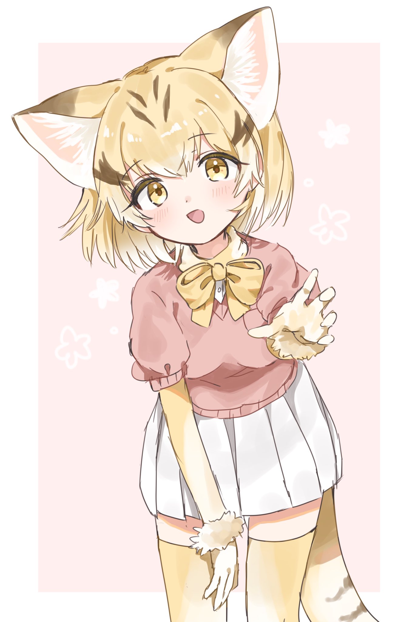 1girl, alternate_costume, animal_ears, blonde_hair, blush, bow, bowtie, cat_ears