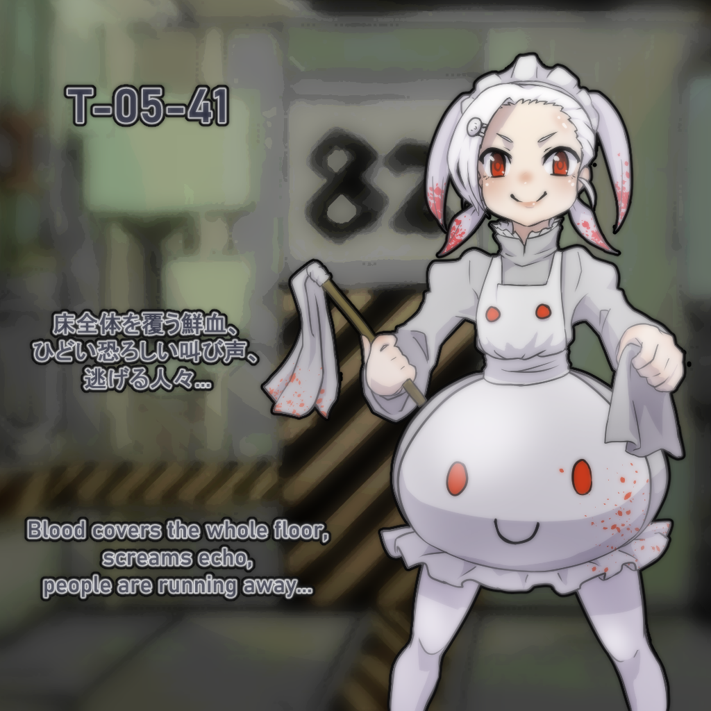 1girl, all-around_helper, apron, asymmetrical_bangs, bangs, blush, cleaning_brush, dress