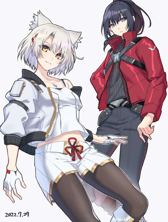 1boy, 1girl, animal_ears, bangs, black_hair, blue_eyes, breasts, camisole