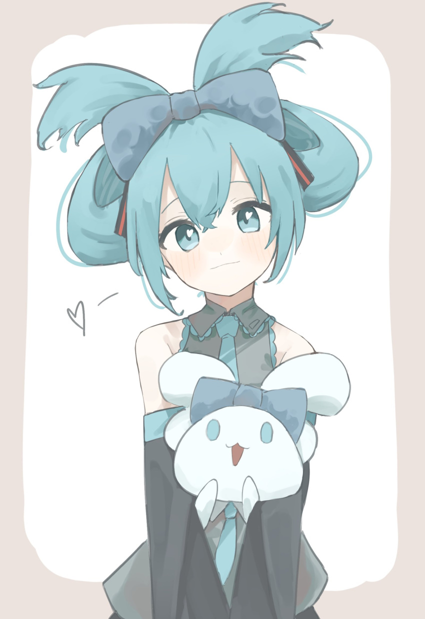 1girl, aqua_eyes, aqua_hair, bangs, bare_shoulders, blush, boku_2020, cinnamiku