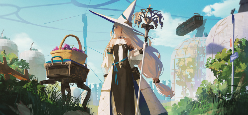 1girl, bangs, basket, blue_hair, commentary_request, dated, day, detached_sleeves
