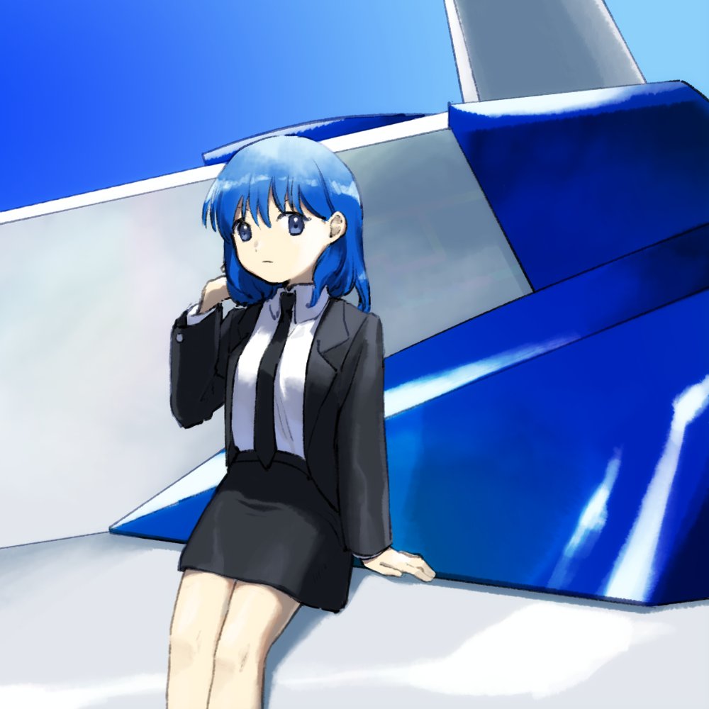 1girl, blue_eyes, business_suit, formal, kaigen_1025, medium_hair, milia_(seihou), necktie