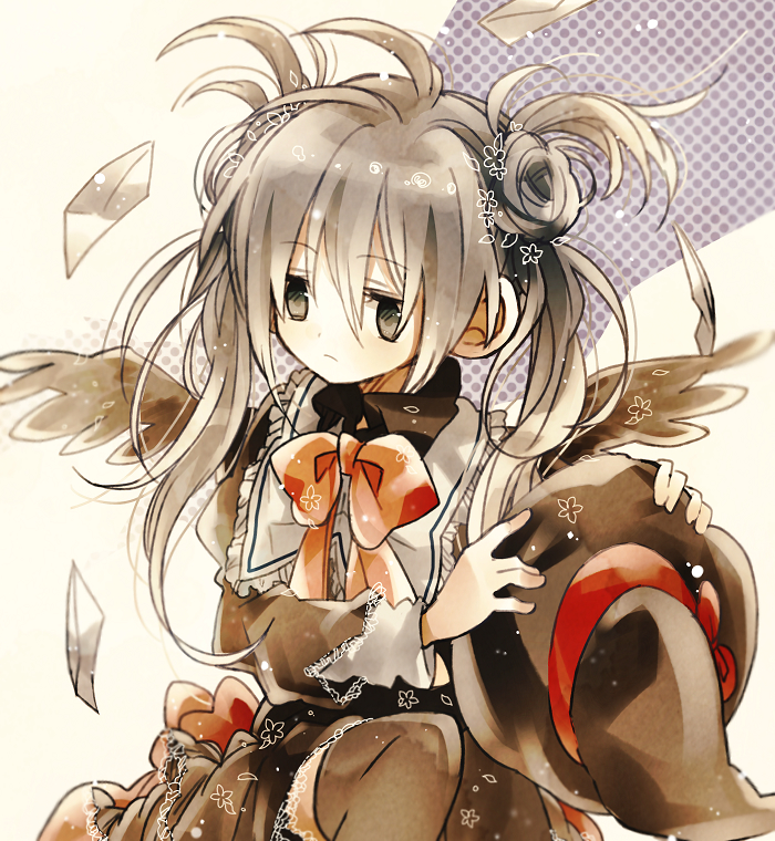 1girl, ahoge, black_dress, black_eyes, black_headwear, black_thighhighs, bow, bowtie
