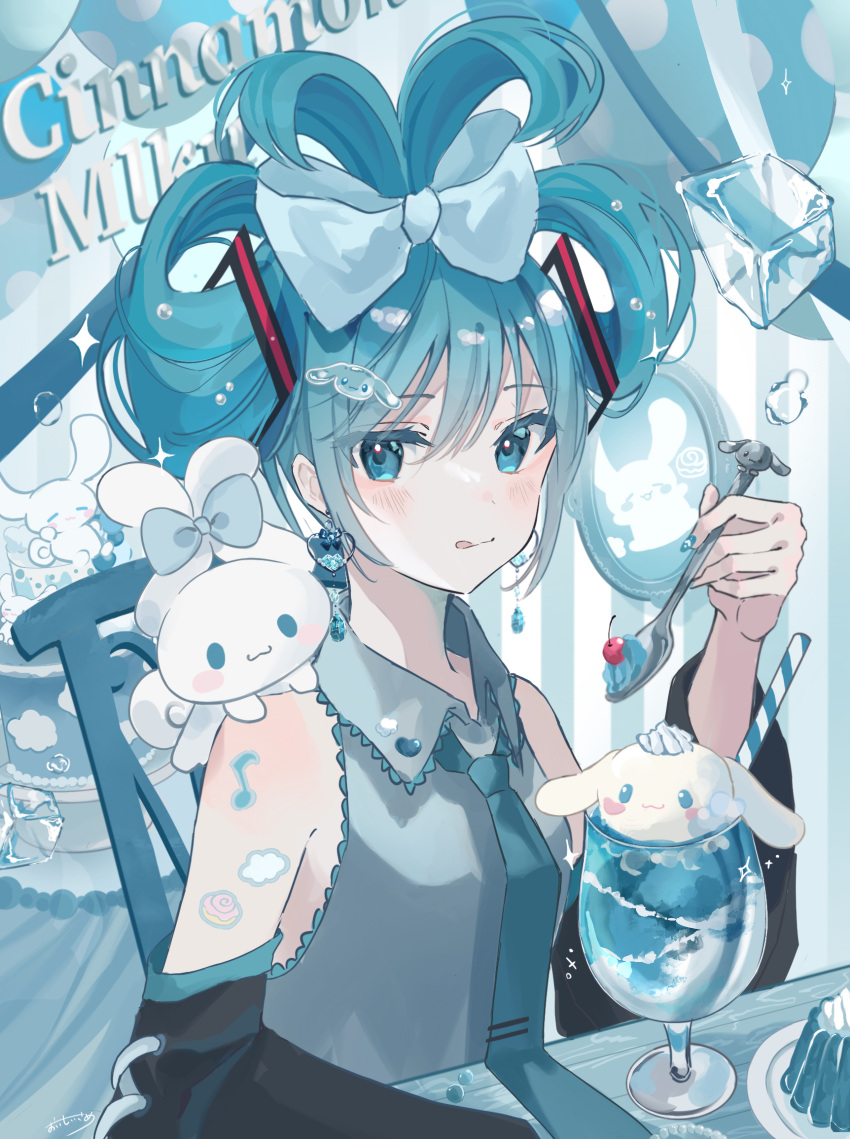 1girl, :3, :q, aqua_eyes, aqua_gemstone, aqua_hair, aqua_necktie, balloon