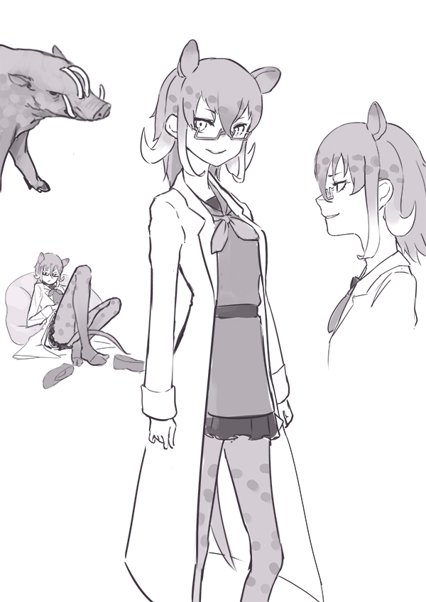 1girl, animal_ears, babirusa, babirusa_(kemono_friends), bangs, commentary_request, don3, extra_ears