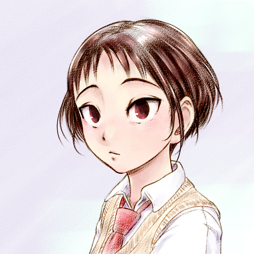 1girl, akim_x, brown_hair, collared_shirt, iguchi_akari, looking_at_viewer, necktie, portrait