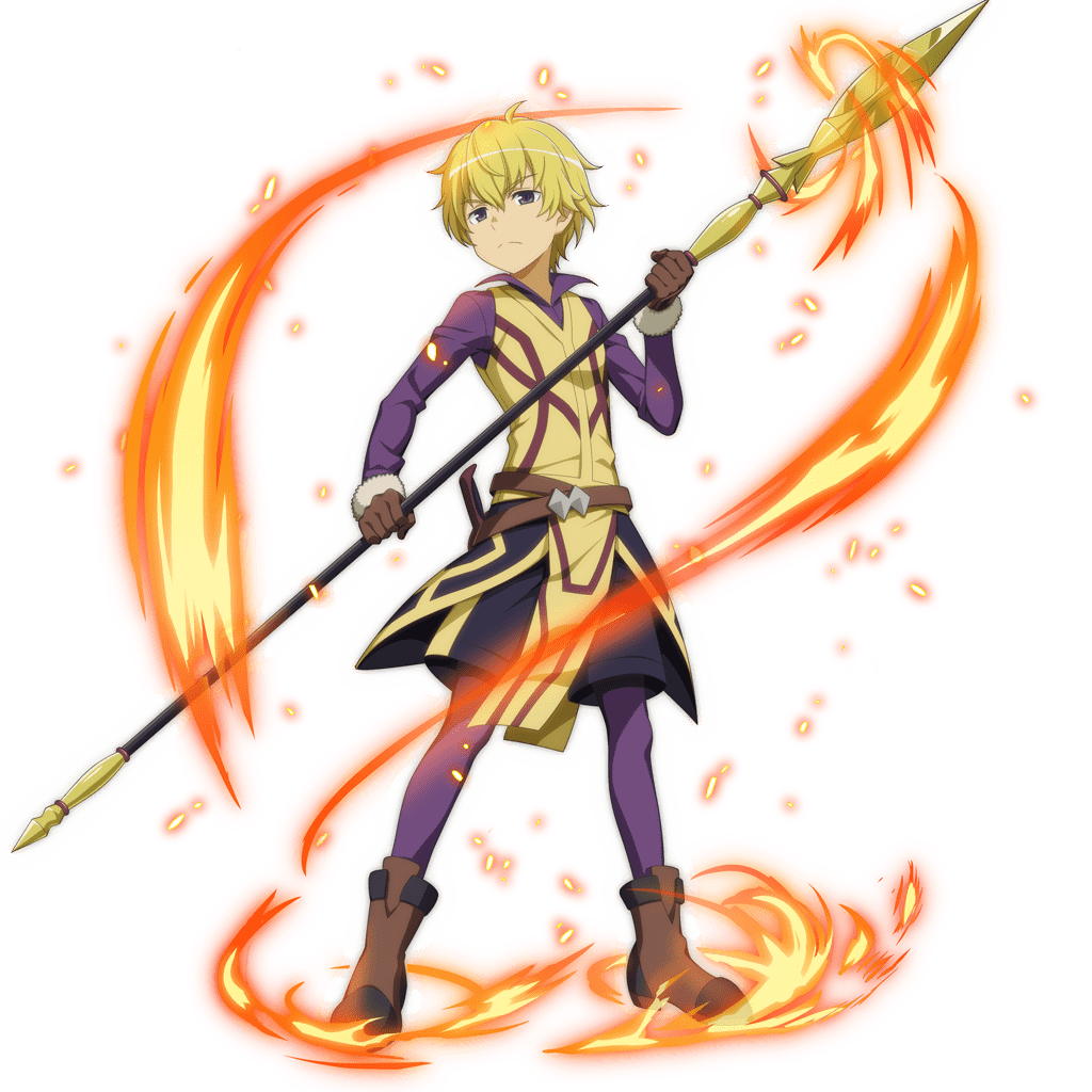 1boy, blonde_hair, brown_footwear, brown_gloves, finn_deimne, fire, gloves, hair_between_eyes