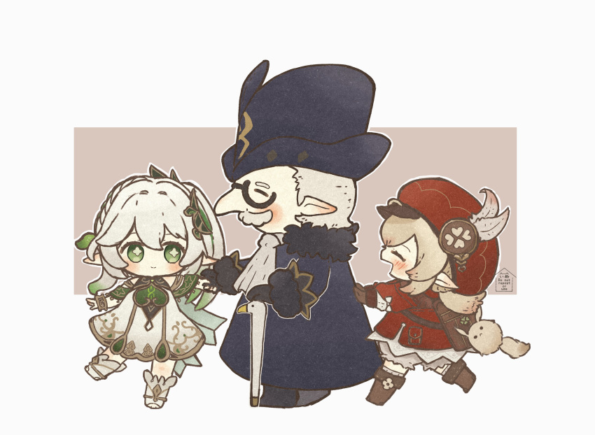 1boy, 2girls, absurdres, bangs, blonde_hair, bloomers, boots, bracelet