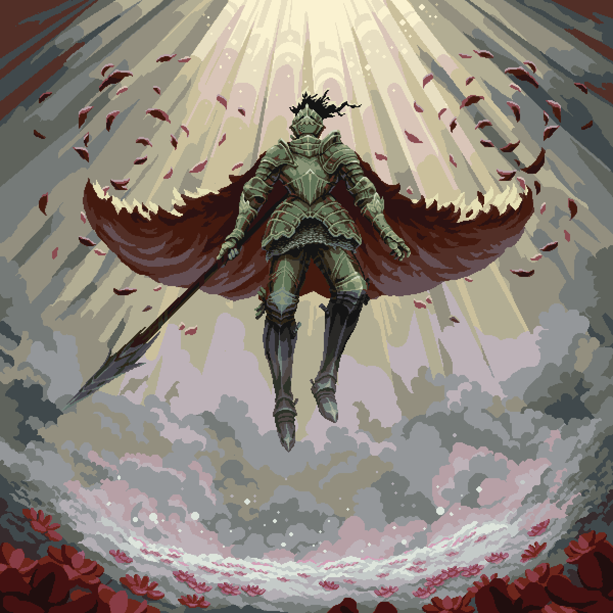 1other, ambiguous_gender, armor, breastplate, cape, cleanrot_knight, commentary, covered_face