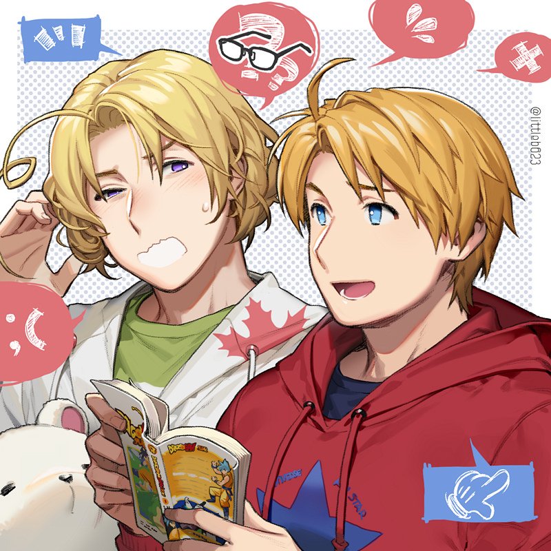 2boys, ;(, ahoge, alternate_costume, america_(hetalia), axis_powers_hetalia, blonde_hair, blue_eyes