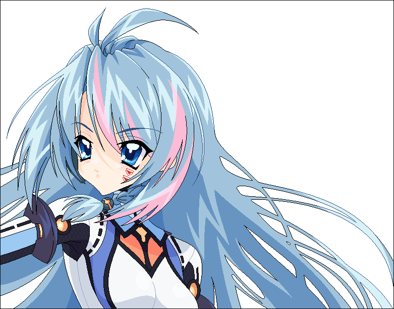 1girl, 2000s_(style), azura_cecillia, bangs, blue_hair, braid, breasts, english_commentary, floating_hair, long_hair, looking_to_the_side, luanjro, medium_breasts, multicolored_hair, nijisanji, nijisanji_id, parted_lips, pilot_suit, pink_hair, pixel_art, portrait, side_braid, solo, streaked_hair, virtual_youtuber, white_background