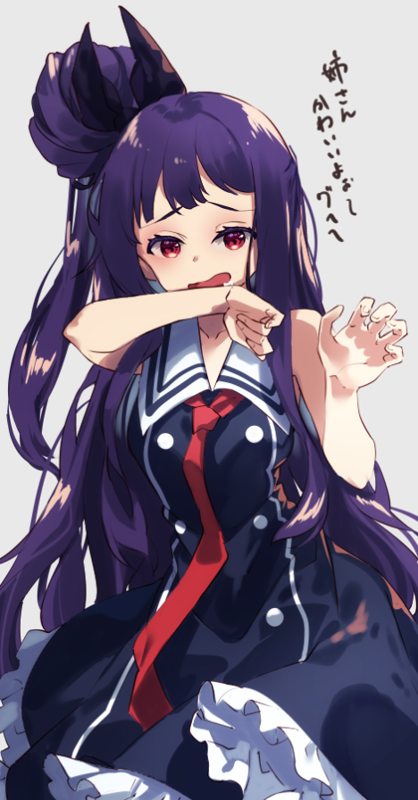 1girl, bangs, black_ribbon, blush, buttons, collared_dress, double-breasted, dress