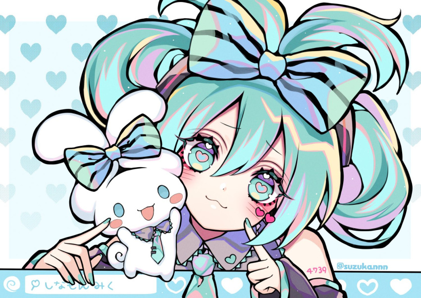 1girl, alternate_hairstyle, animal, animal_ears, arms_up, bare_shoulders, blue_background, blue_bow