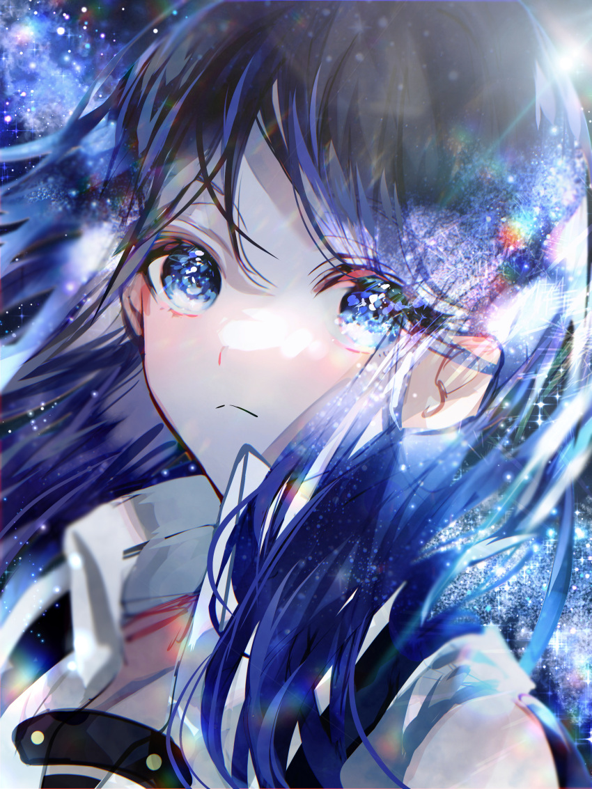 1girl, absurdres, banbiiiino0303, bangs, blue_background, blue_eyes, blue_hair, closed_mouth