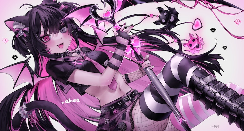 1girl, akuradere, animal_ears, ateez_hncrn, black_hair, cat_ears, cat_girl, commission