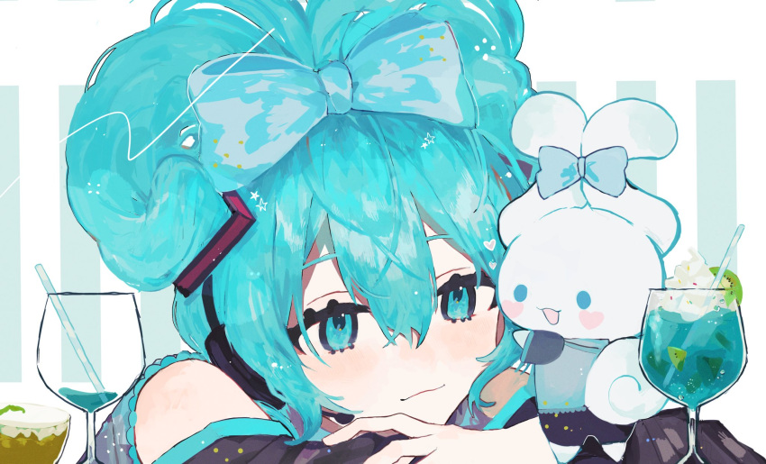 1girl, :3, :d, aqua_eyes, aqua_hair, bangs, bare_shoulders, blush_stickers