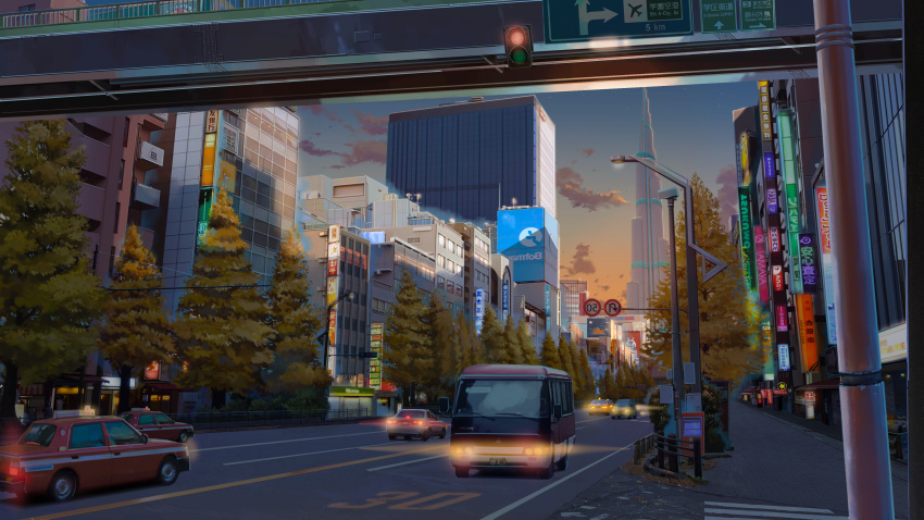 absurdres, billboard, bollard, bridge, building, burj_khalifa, bus, car