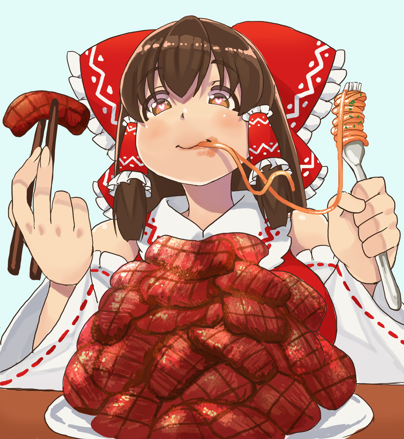 1girl, bangs, blue_background, blush, bow, breasts, brown_eyes, brown_hair