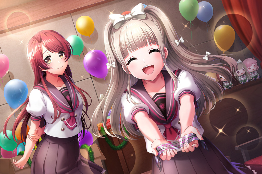 closed_eyes, d4dj, dress, grey_hair, long_hair, shiratori_kurumi, smile