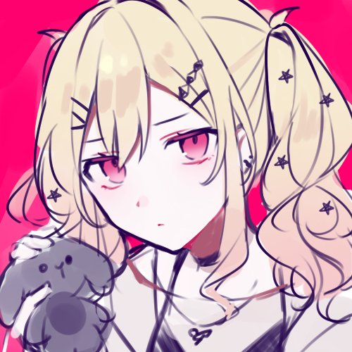 1girl, blonde_hair, closed_mouth, frown, hair_ornament, hairclip, looking_at_viewer, lowres