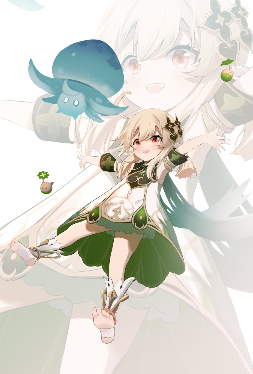 1girl, absurdres, ahoge, bangs, blonde_hair, bloomers, cosplay, dodoco_(genshin_impact)