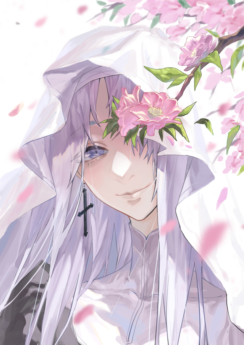 1girl, absurdres, bangs, blue_eyes, ceres_(forever_7th_capital), closed_mouth, cross, cross_earrings