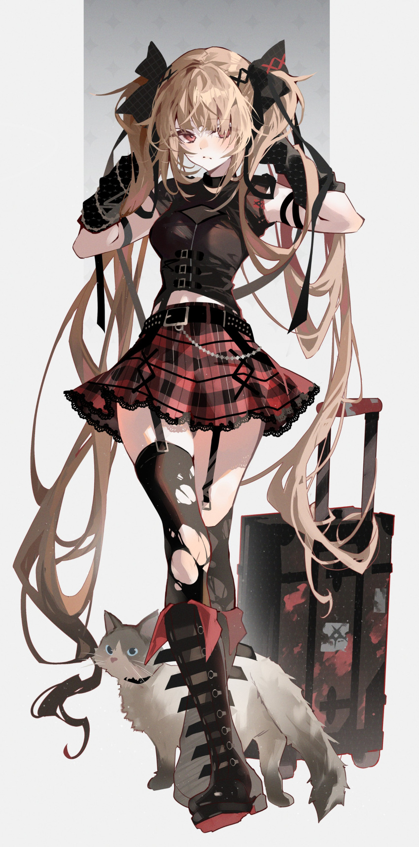 1girl, absurdres, animal, arutera, banned_artist, belt, black_bow, black_footwear