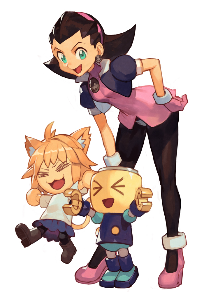 2girls, :3, ahoge, animal_ears, blonde_hair, brown_hair, cat_ears, cat_girl
