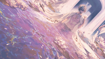 1boy, animated, animated_gif, bare_pectorals, bishounen, blonde_hair, earrings, flower