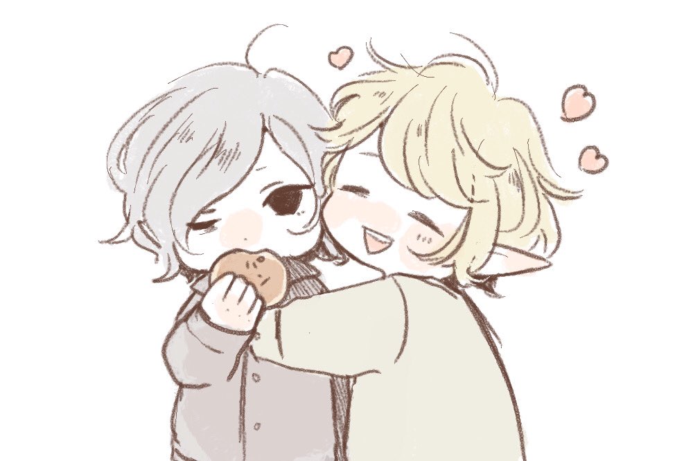 2boys, ^_^, affectionate, blonde_hair, blush, cheek-to-cheek, chibi, closed_eyes