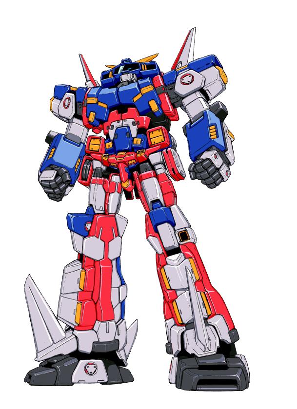 blue_eyes, clenched_hands, looking_up, mecha, no_humans, official_art, science_fiction, solo