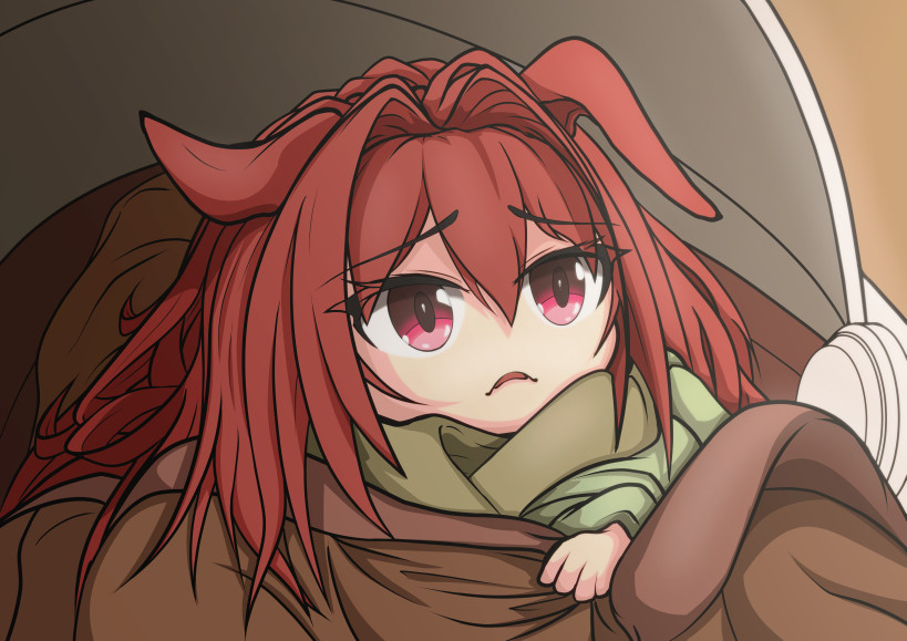 1girl, animal_ears, bangs, brown_hair, cosplay, cradle, daiwa_scarlet_(umamusume), ear_down