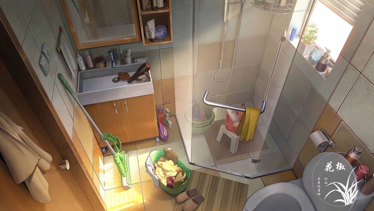 basket, bathroom, bottle, brush, chinese_commentary, commentary_request, cosmetics, door