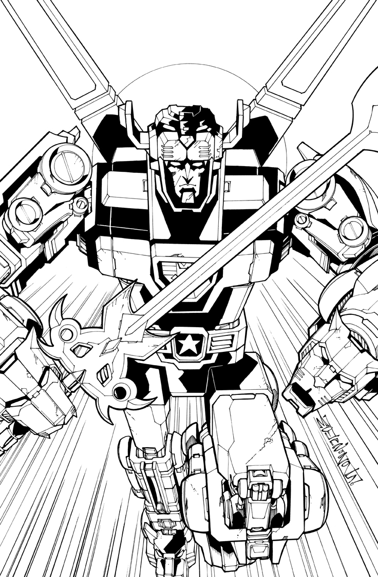 alex_milne, comic_cover, english_commentary, frown, golion_(mecha), greyscale, holding, holding_sword