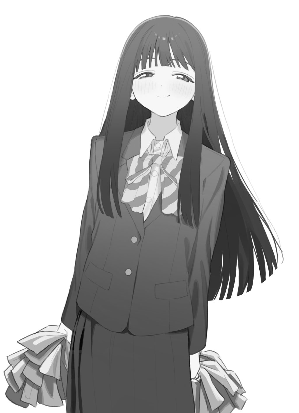 1girl, akebi-chan_no_serafuku, akebi_komichi, arms_at_sides, bangs, blazer, blush, bow