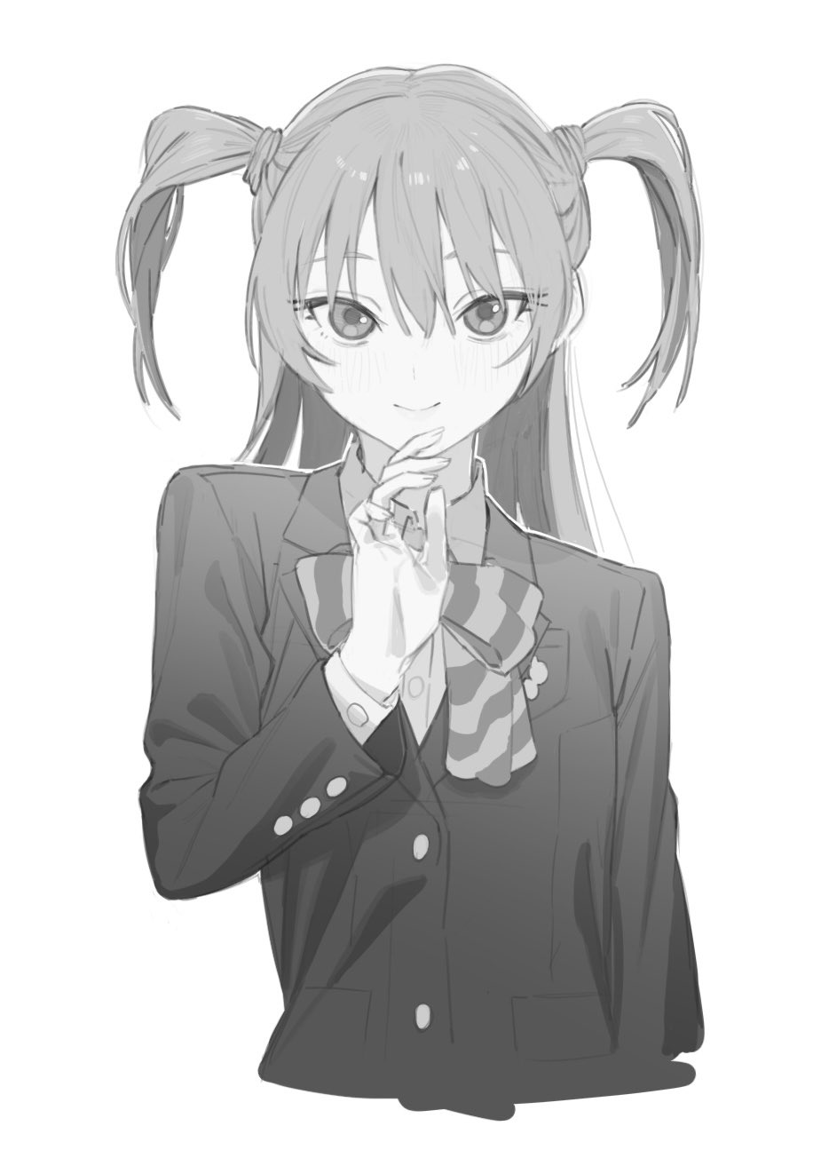 1girl, akebi-chan_no_serafuku, bangs, blazer, blush, bow, bowtie, closed_mouth