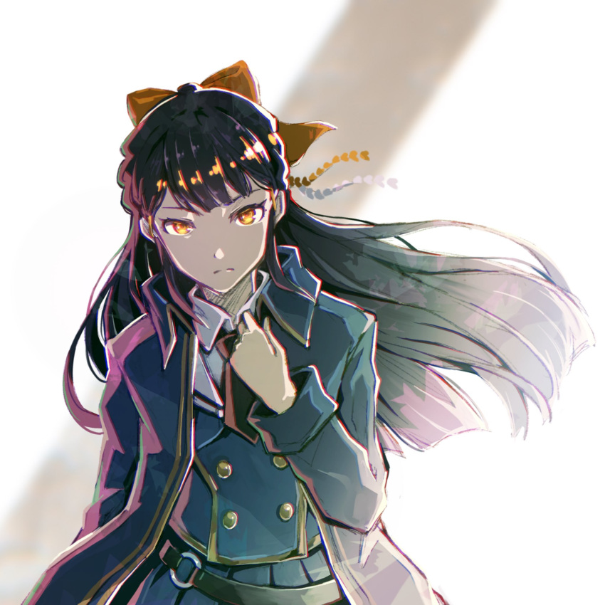 1girl, assault_lily, bangs, belt, black_belt, black_hair, black_necktie, blue_coat