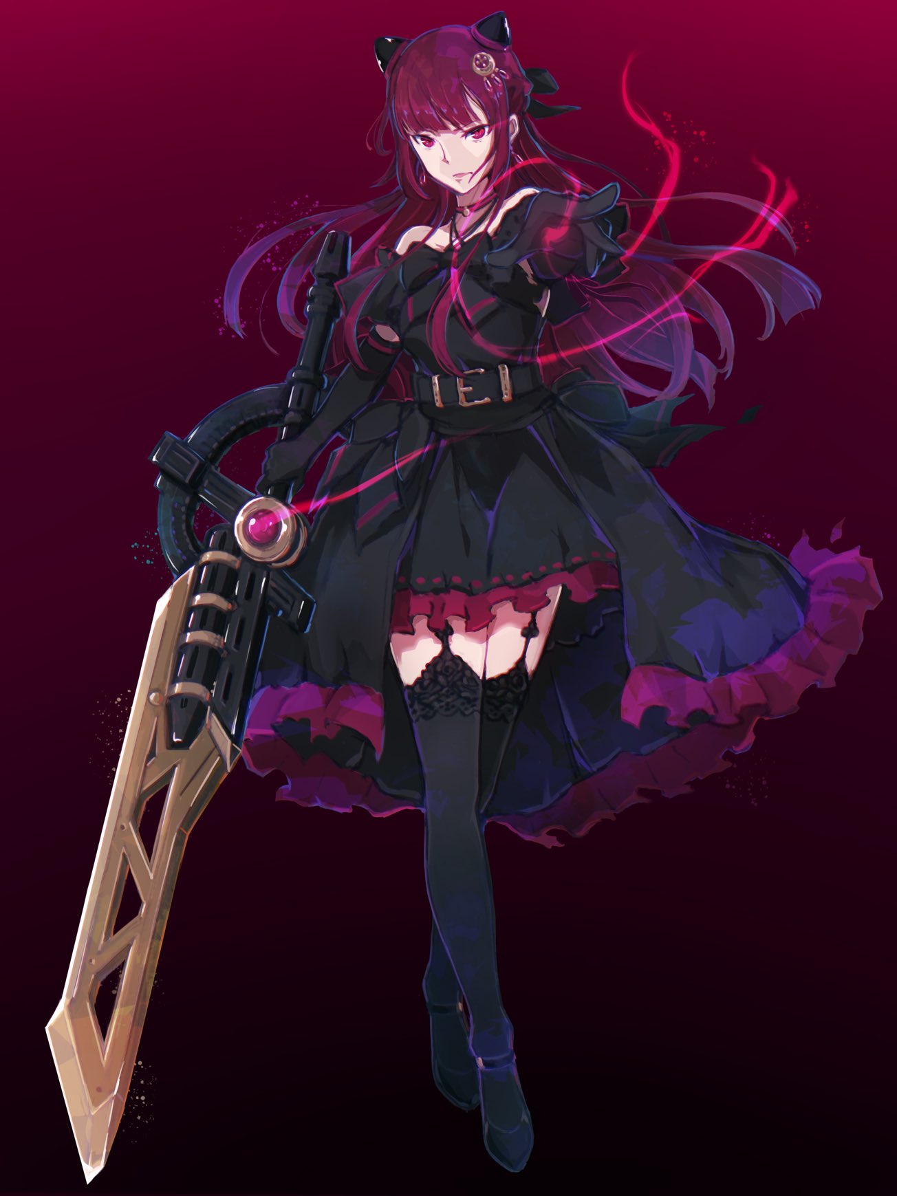 1girl, ankle_strap, arm_at_side, assault_lily, bangs, bare_shoulders, belt, belt_buckle