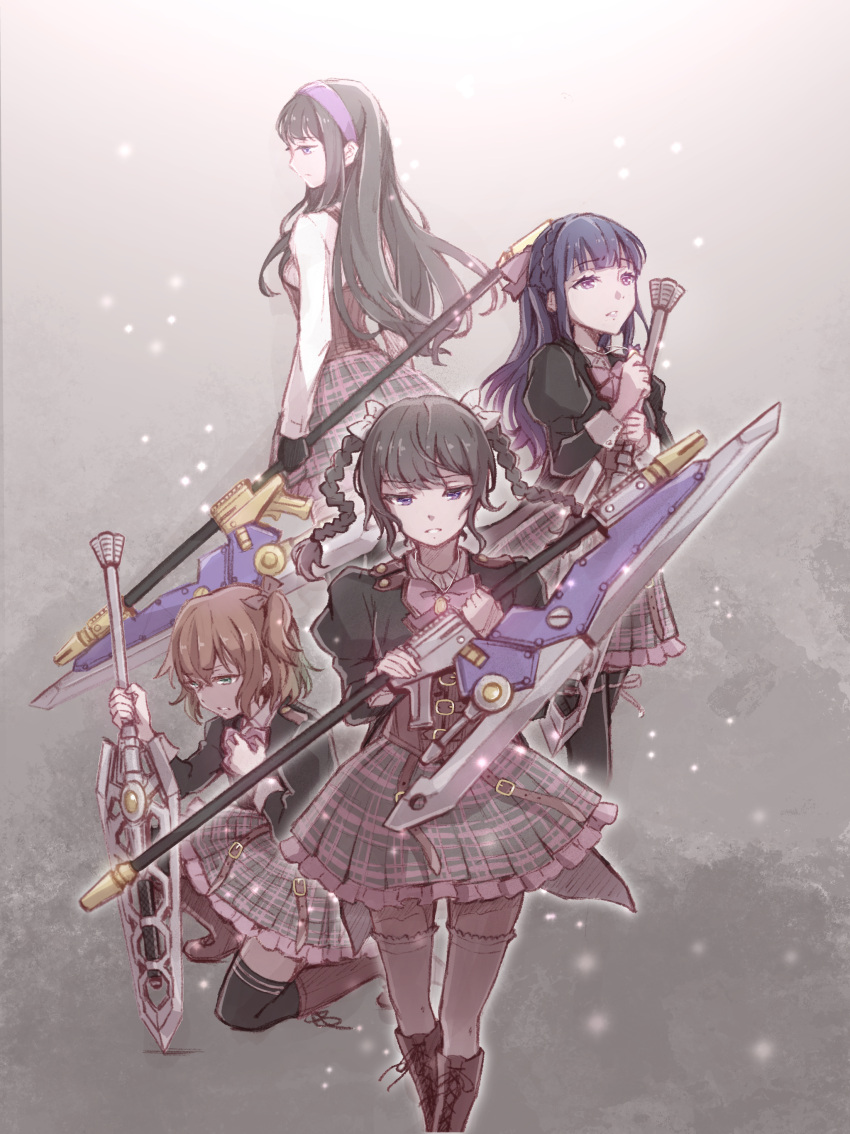 4girls, absurdres, amamiya_sophia_seren, arms_at_sides, assault_lily, bangs, belt, belt_buckle