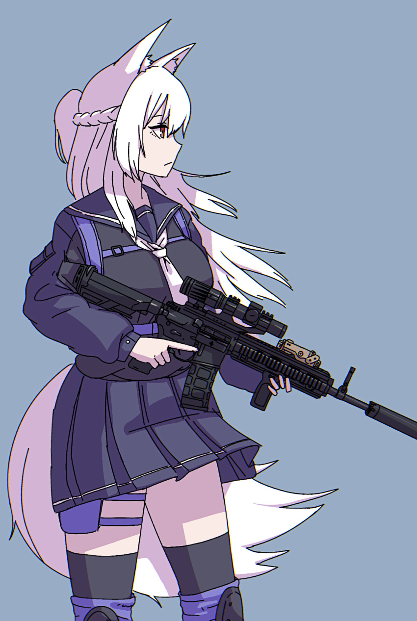 1girl, animal_ear_fluff, animal_ears, bangs, black_sailor_collar, black_serafuku, black_shirt, black_skirt