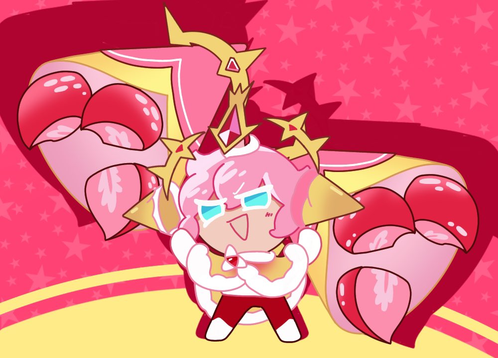 blue_eyes, cookie_run, cookie_run_kingdom, crepe, cyan_eyes, non_binary, pink_hair, pnik_hair, strawberry_crepe, strawberry_crepe_cookie, teal_eyes