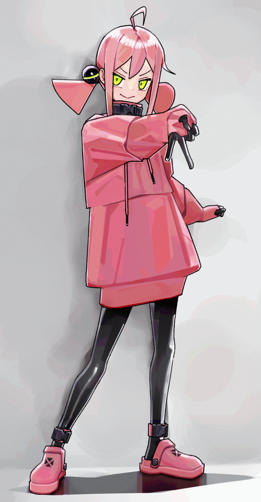 1girl, absurdres, ahoge, bodysuit, bodysuit_under_clothes, collar, contrapposto, english_commentary