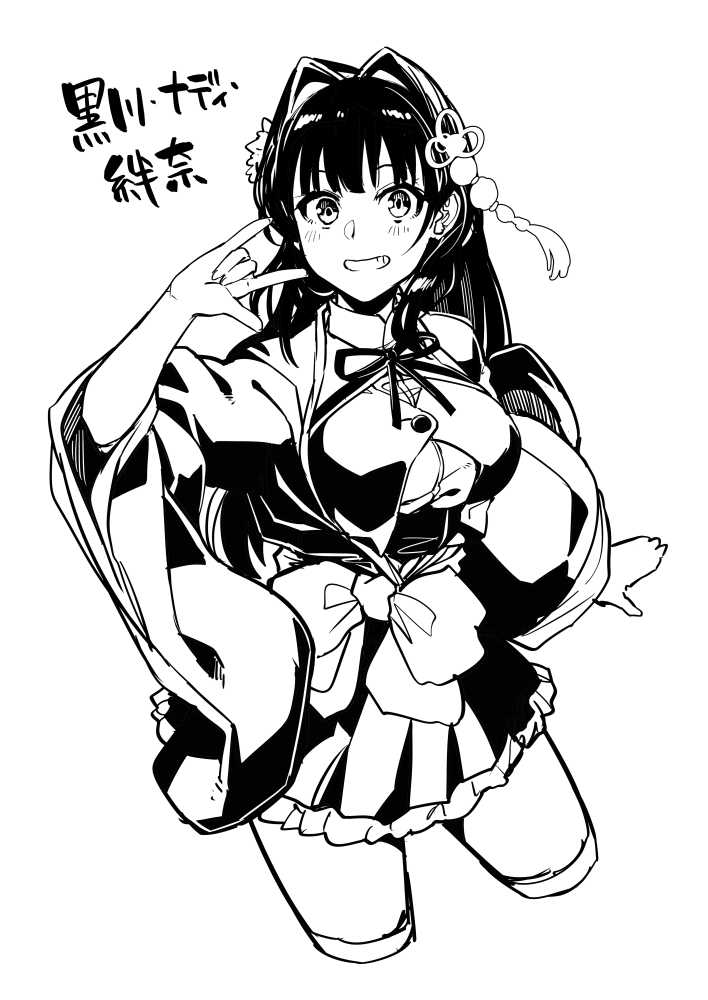 1girl, \m/, assault_lily, blush, bow, breasts, buttons, character_name