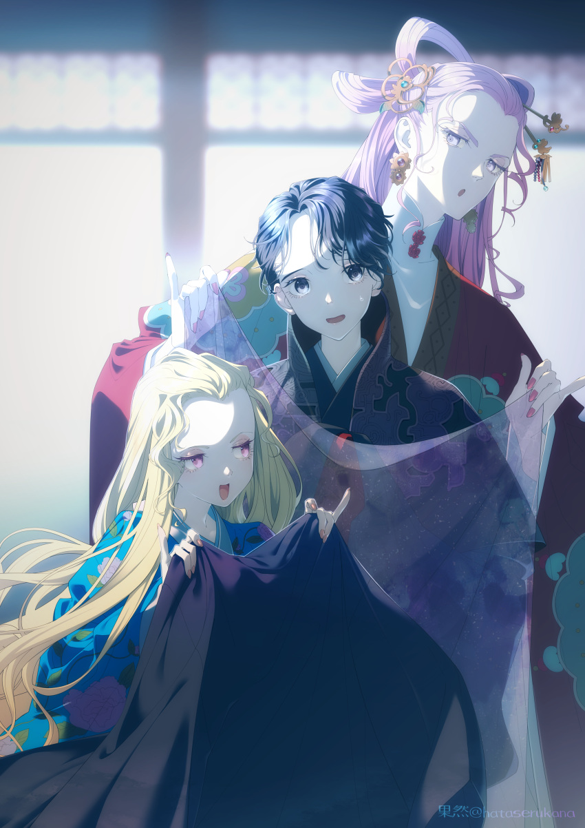 1girl, 2boys, :d, :o, absurdres, androgynous, artist_name, bangs