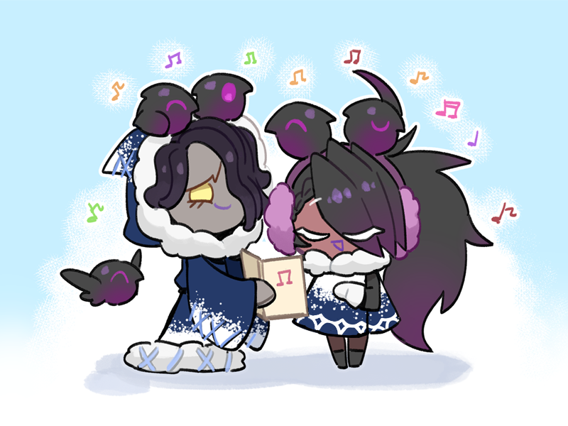 1boy, 1girl, black, black_eyes, black_hair, black_raisin_cookie, cookie, cookie_run