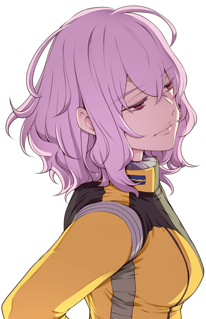 1girl, bangs, breasts, commentary, curly_hair, gundam, gundam_battle_operation_code_fairy, highres