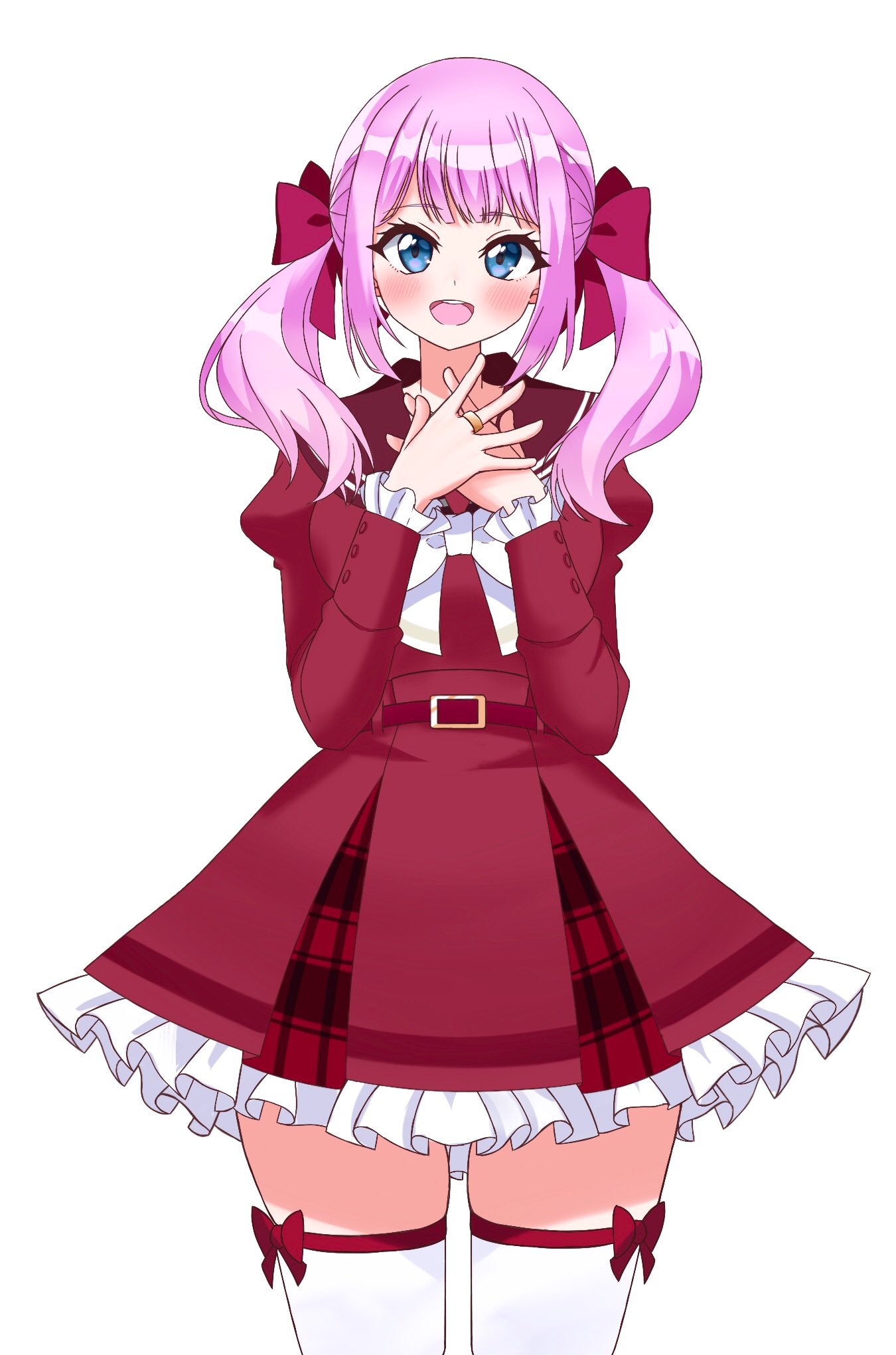 1girl, :d, assault_lily, bangs, belt, belt_buckle, blue_eyes, blush