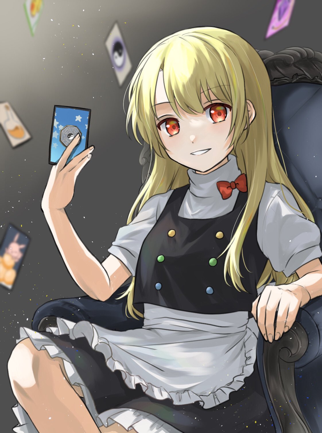 100th_black_market, 1girl, alternate_eye_color, animal, animal_ears, animal_print, apron, bangs